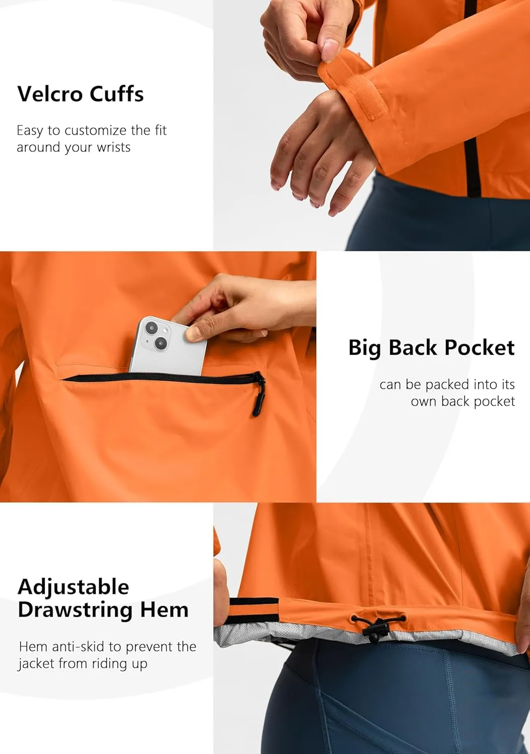 Bikewa Women's Cycling Rain Jackets Waterproof Windbreaker Lightweight Running Windproof Reflective Jacket Packable Hooded
