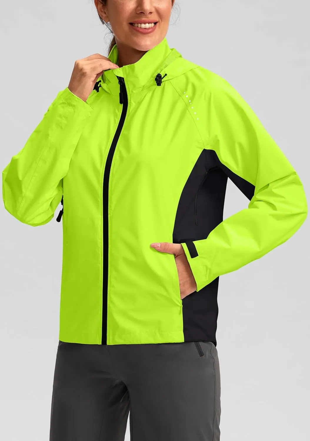 Bikewa Women's Cycling Rain Jackets Waterproof Windbreaker Lightweight Running Windproof Reflective Jacket Packable Hooded