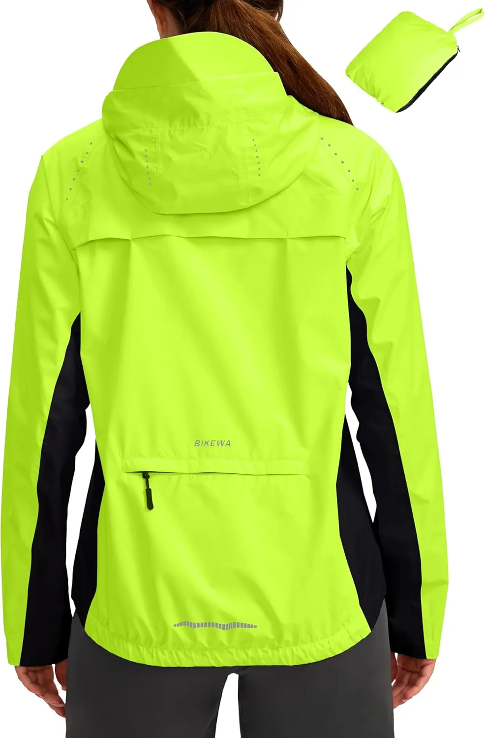 Bikewa Women's Cycling Rain Jackets Waterproof Windbreaker Lightweight Running Windproof Reflective Jacket Packable Hooded