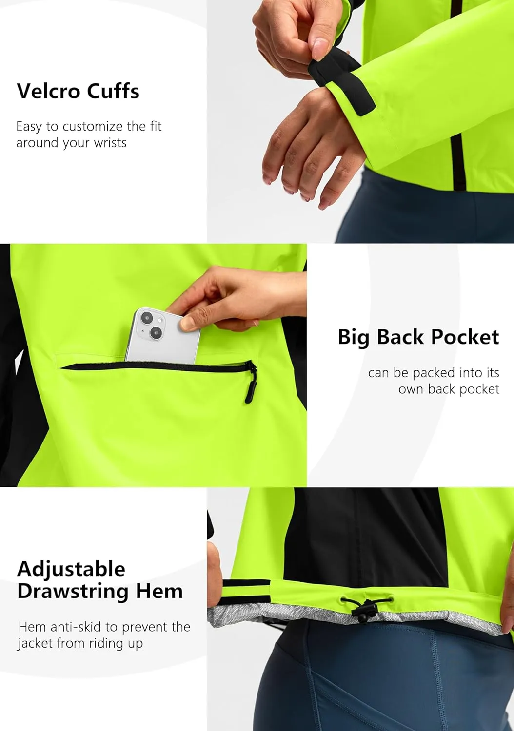 Bikewa Women's Cycling Rain Jackets Waterproof Windbreaker Lightweight Running Windproof Reflective Jacket Packable Hooded