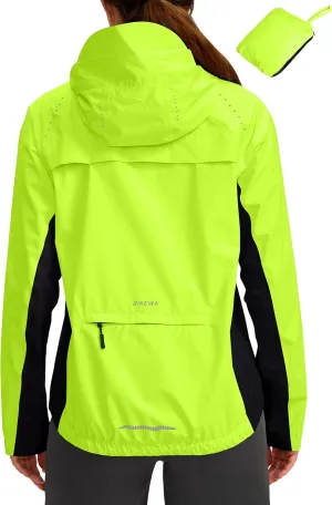 Bikewa Women's Cycling Rain Jackets Waterproof Windbreaker Lightweight Running Windproof Reflective Jacket Packable Hooded