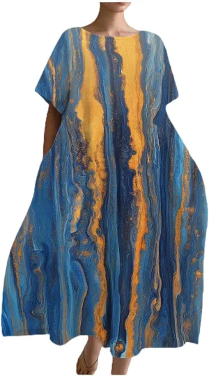 Boho Japanese Dress for Women Summer Vintage Floral Print Plus Size Casual Short Sleeve Crewneck Dresses