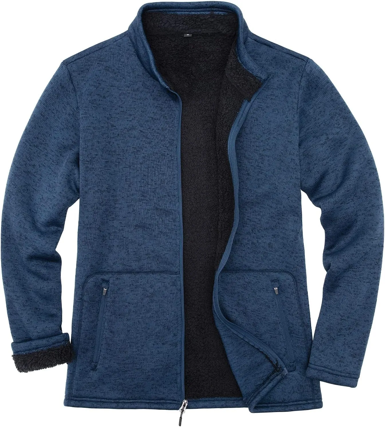 Bonnorth Men's Long Sleeve Sweater Fleece Jacket, Sherpa Lined Full Zip Windproof Outerwear with Zip Pocket