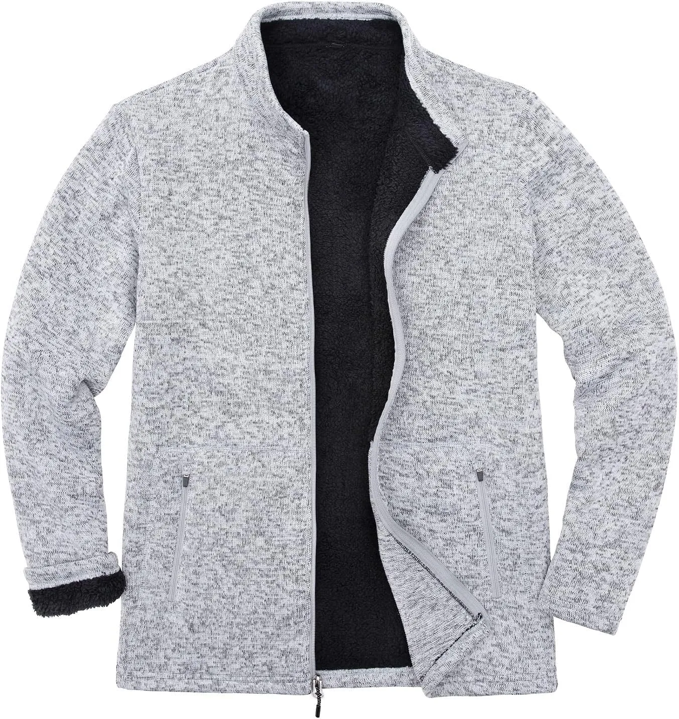 Bonnorth Men's Long Sleeve Sweater Fleece Jacket, Sherpa Lined Full Zip Windproof Outerwear with Zip Pocket