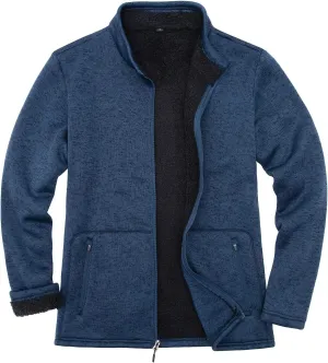 Bonnorth Men's Long Sleeve Sweater Fleece Jacket, Sherpa Lined Full Zip Windproof Outerwear with Zip Pocket