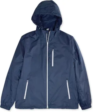 Brooks Brothers Mens Smooth Nylon Contrast Zip Hooded Windbreaker Rain Coat Jacket,