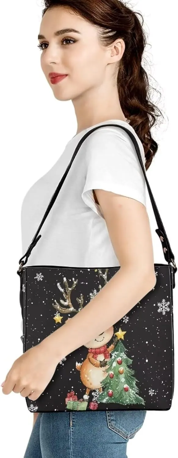Bucket Bag for Women Shoulder Bag with Zipper Large Capacity Computer Waterproof Crossbody Bag Handbag with Smooth
