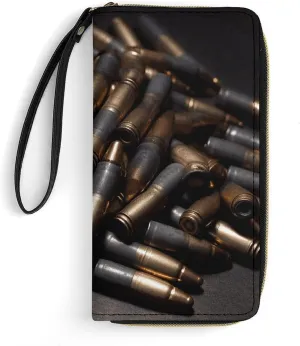Bullet Leather Wallet Smooth Zip Around Clutch Wristlet Travel Long Soft Purse for Women