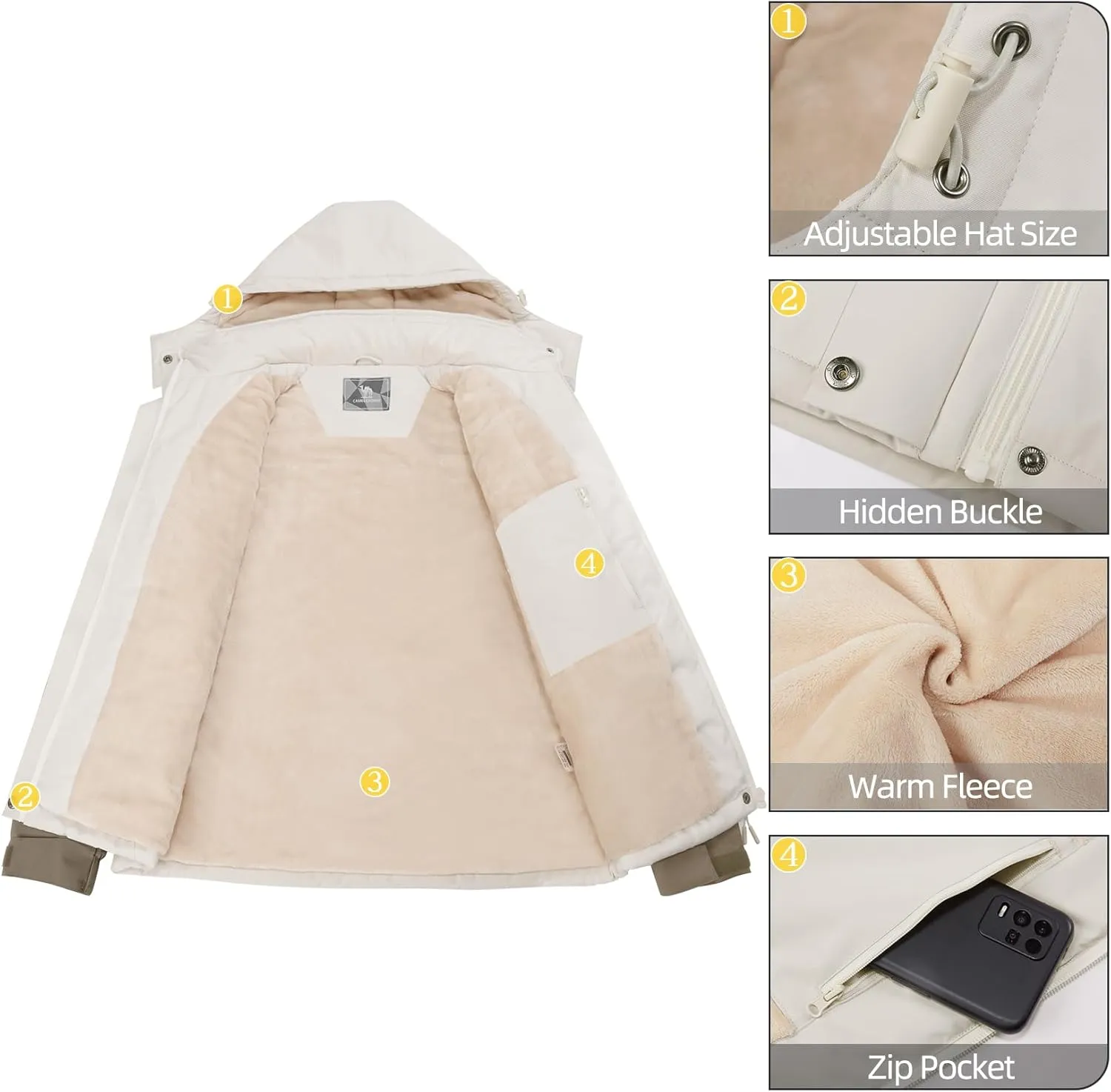 CAMEL CROWN Women's Ski Jacket Winter Snow Coat Warm Fleece Mountain Waterproof Female Jacket Snowboarding jackets