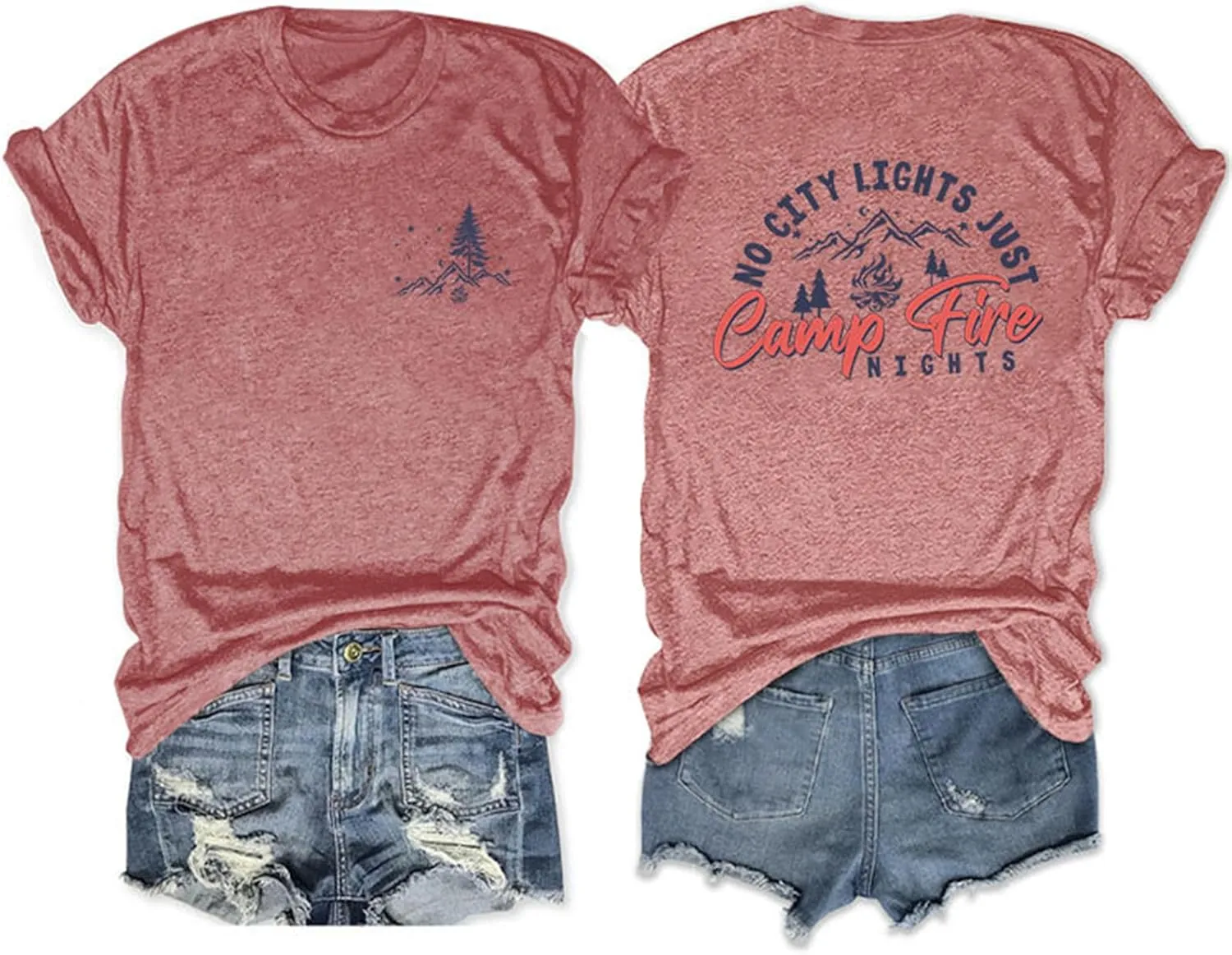 Camping Shirts Women No City Lights Just Camp Fire Nichts Tshirt Funny Mountain Hiking Shirt Summer Short Sleeve Tees
