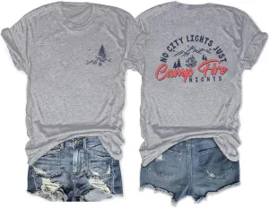 Camping Shirts Women No City Lights Just Camp Fire Nichts Tshirt Funny Mountain Hiking Shirt Summer Short Sleeve Tees