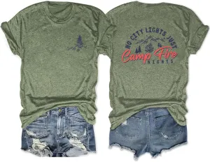 Camping Shirts Women No City Lights Just Camp Fire Nichts Tshirt Funny Mountain Hiking Shirt Summer Short Sleeve Tees
