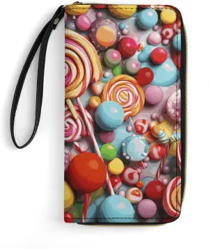 Candy Leather Wallet Smooth Zip Around Clutch Wristlet Travel Long Soft Purse for Women