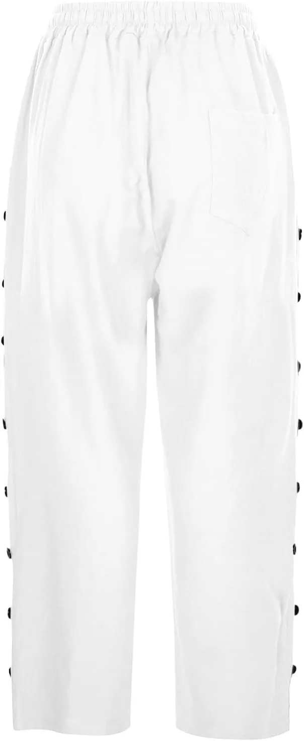 Capris Pants for Women Color Cotton Linen Elastic Seven Pants Beach Casual Pants Linen Baggy Comfort Trousers with
