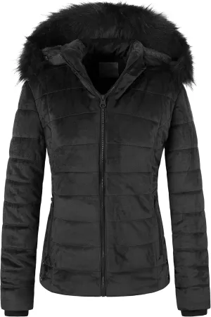 Chrisuno Women's Casual Short Winter Puffer Coat Soft Faux Fur Lining Lightweight Warm Jackets With Removable Hood