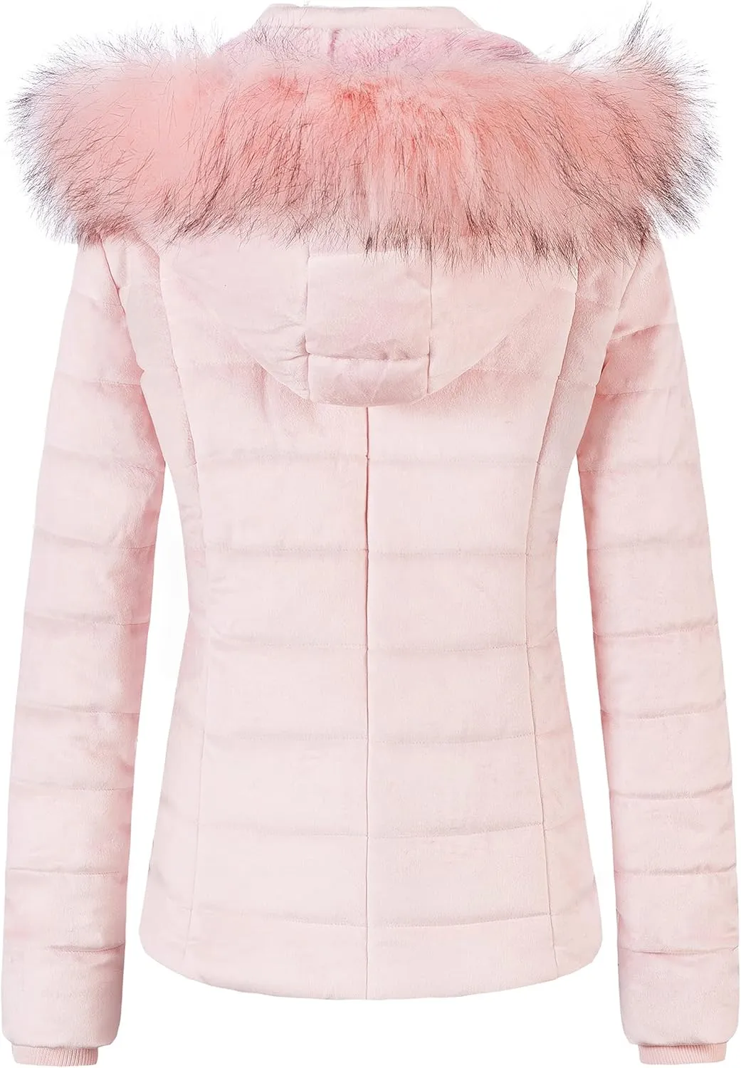 Chrisuno Women's Casual Short Winter Puffer Coat Soft Faux Fur Lining Lightweight Warm Jackets With Removable Hood
