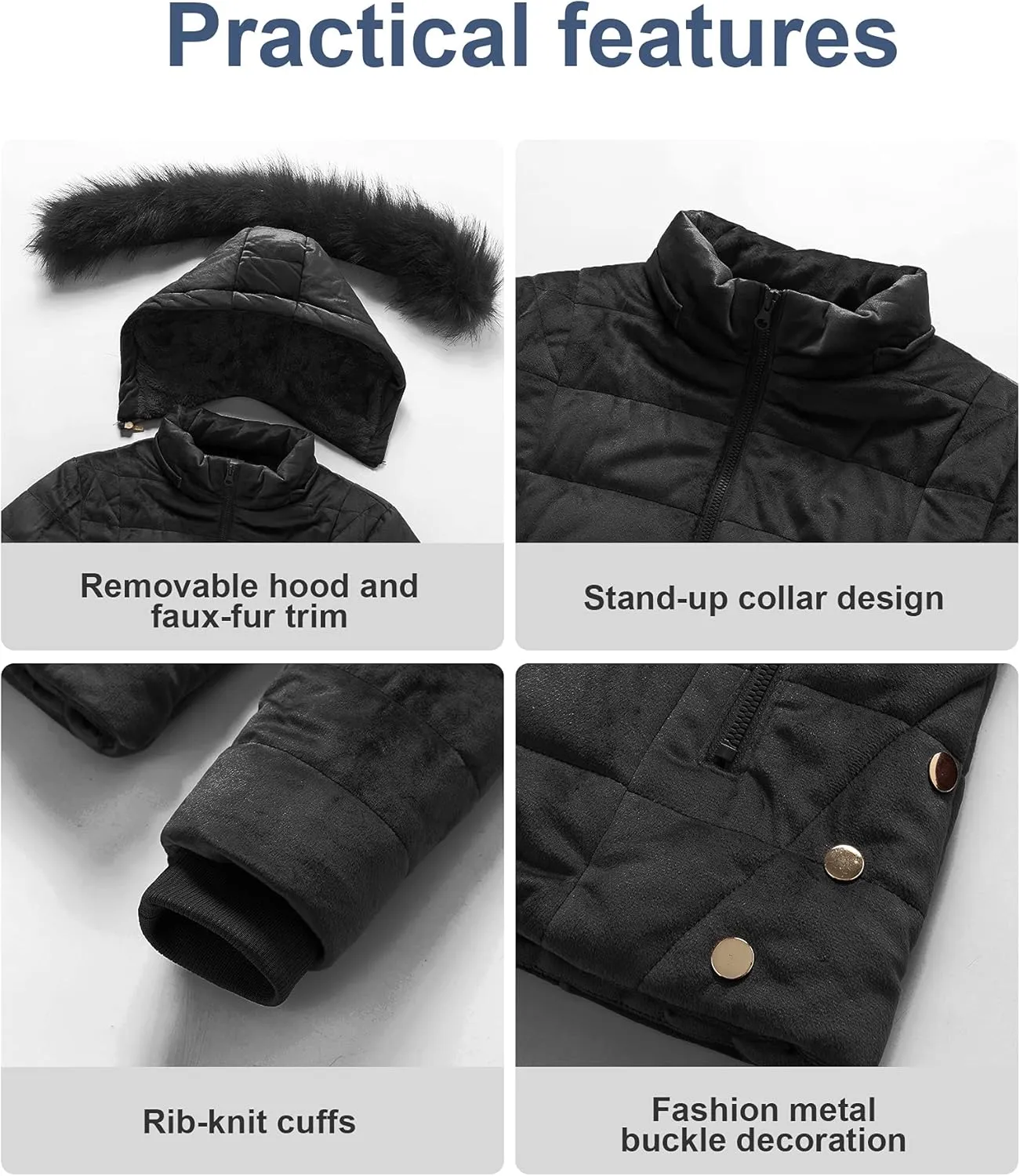 Chrisuno Women's Casual Short Winter Puffer Coat Soft Faux Fur Lining Lightweight Warm Jackets With Removable Hood