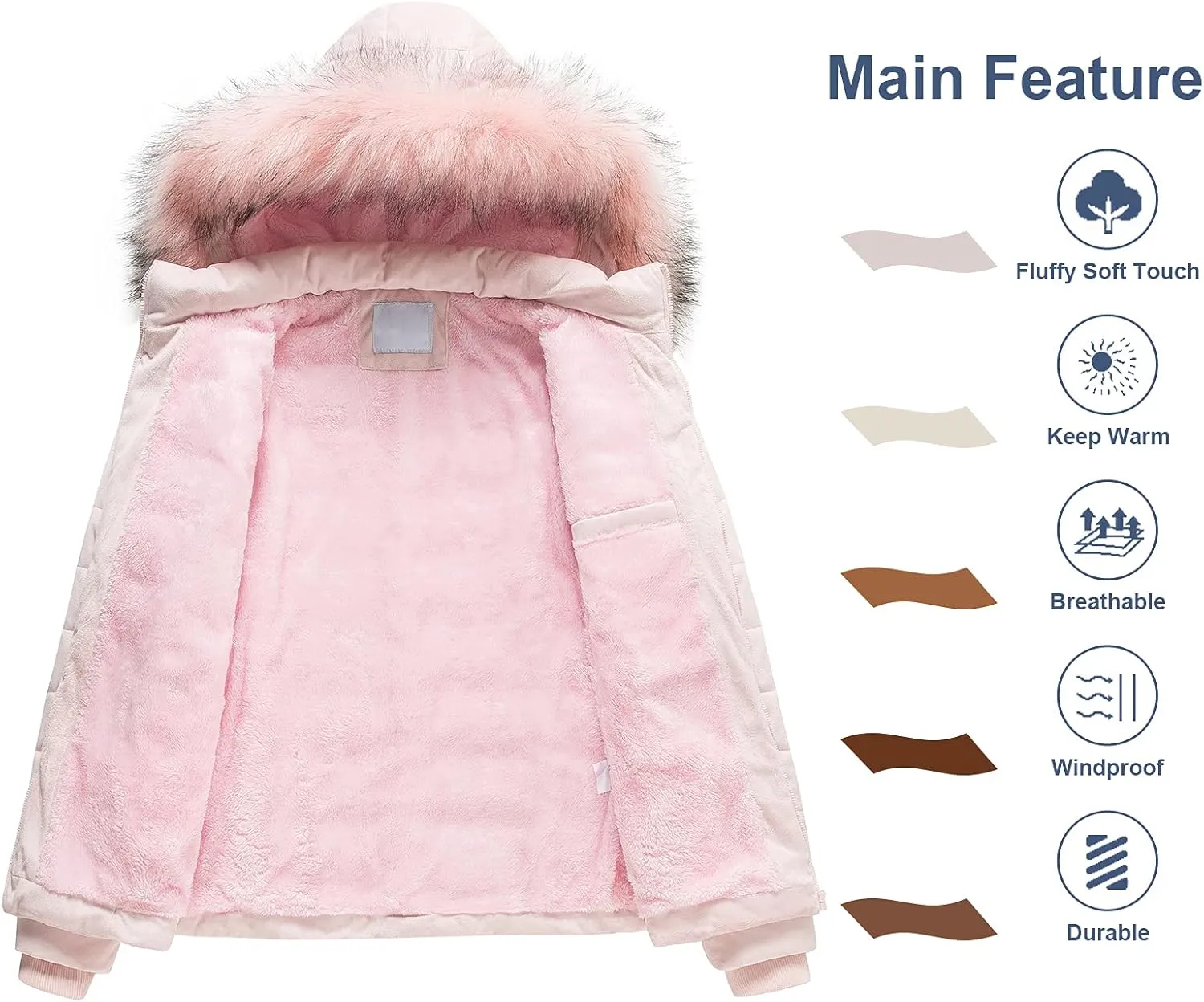 Chrisuno Women's Casual Short Winter Puffer Coat Soft Faux Fur Lining Lightweight Warm Jackets With Removable Hood
