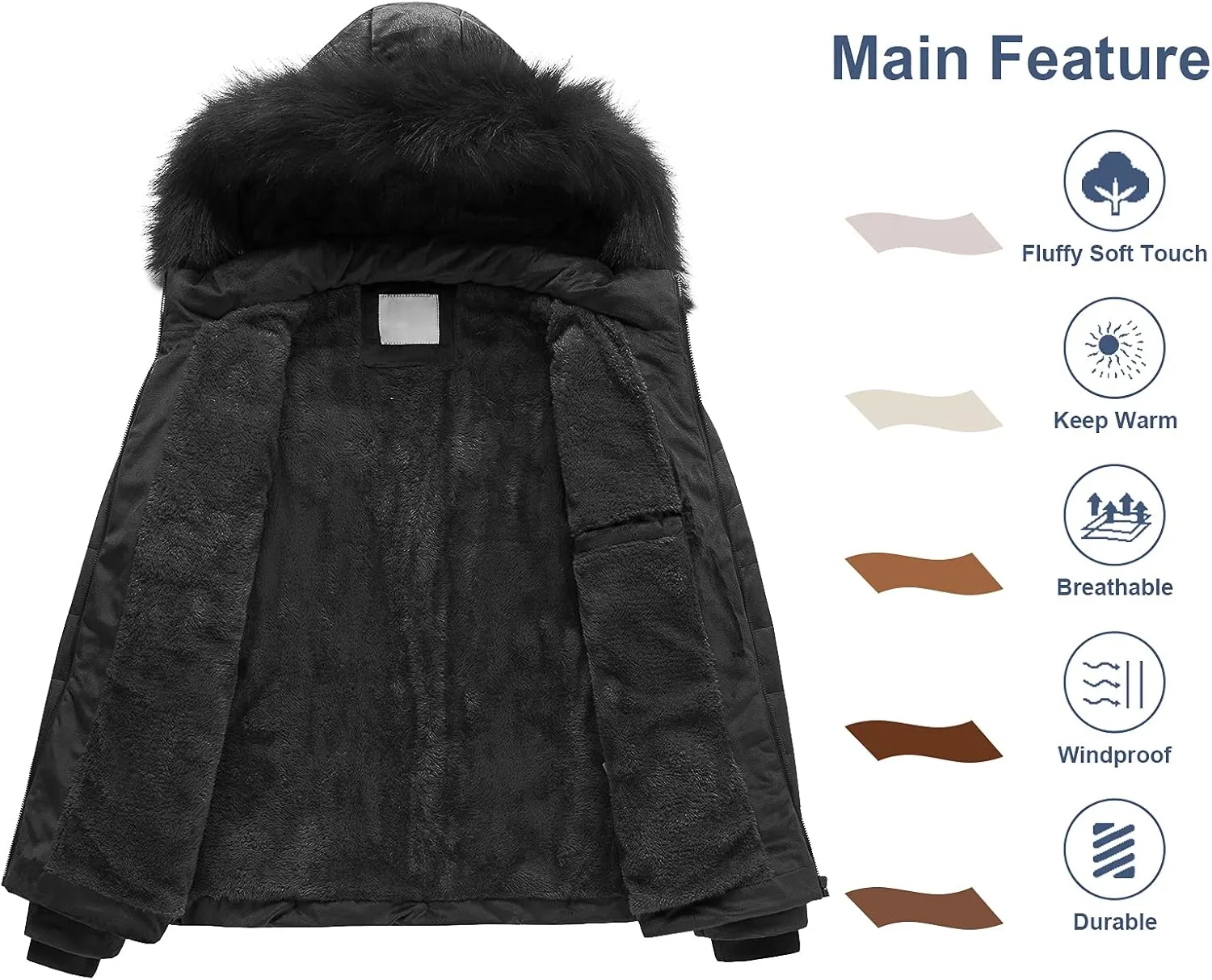 Chrisuno Women's Casual Short Winter Puffer Coat Soft Faux Fur Lining Lightweight Warm Jackets With Removable Hood