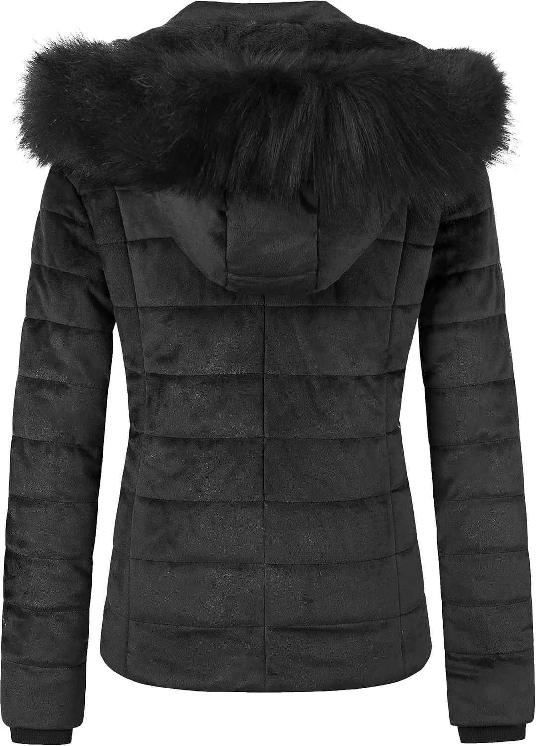 Chrisuno Women's Casual Short Winter Puffer Coat Soft Faux Fur Lining Lightweight Warm Jackets With Removable Hood