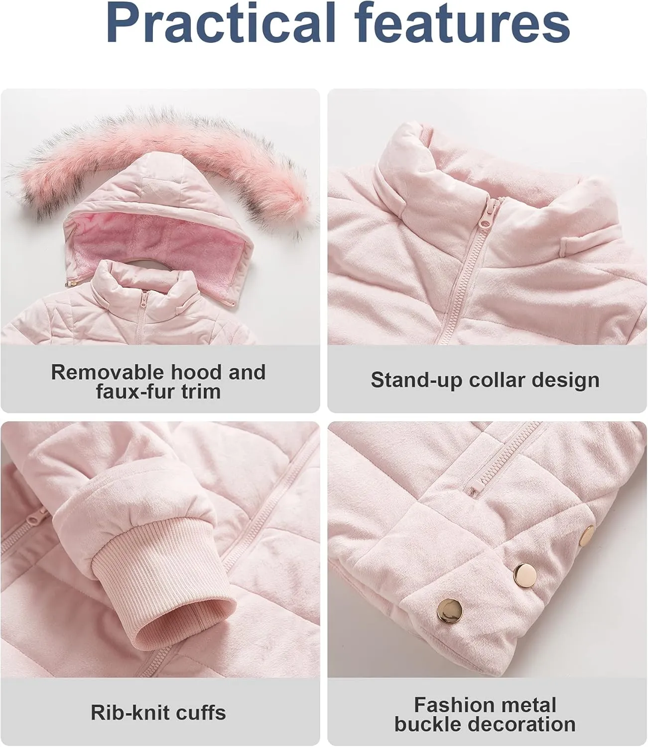 Chrisuno Women's Casual Short Winter Puffer Coat Soft Faux Fur Lining Lightweight Warm Jackets With Removable Hood