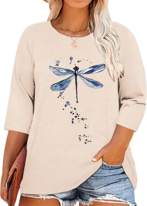 Chulianyouhuo Plus Size Tops for Women Cute Graphic Tees 3/4 Sleeve Flower Print Loose Fit Summer Casual T Shirts