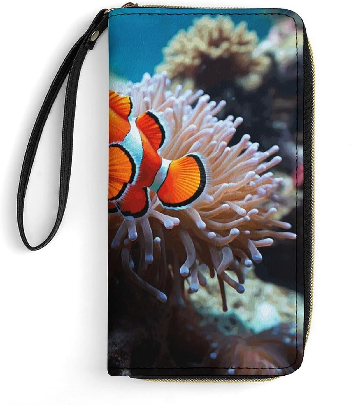 Clown Fish Leather Wallet Smooth Zip Around Clutch Wristlet Travel Long Soft Purse for Women