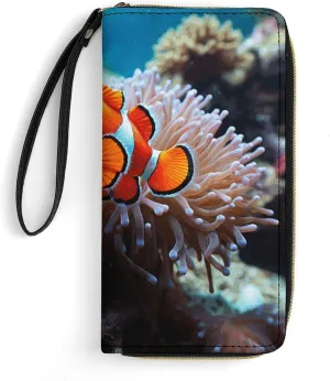 Clown Fish Leather Wallet Smooth Zip Around Clutch Wristlet Travel Long Soft Purse for Women
