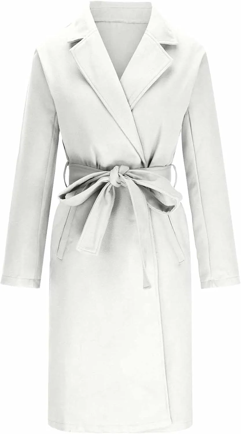 Coat for Women, Long Winter Trench Coats Elegant Solid Jackets Windproof Overcoats Casual Warm Outerwear with Belt