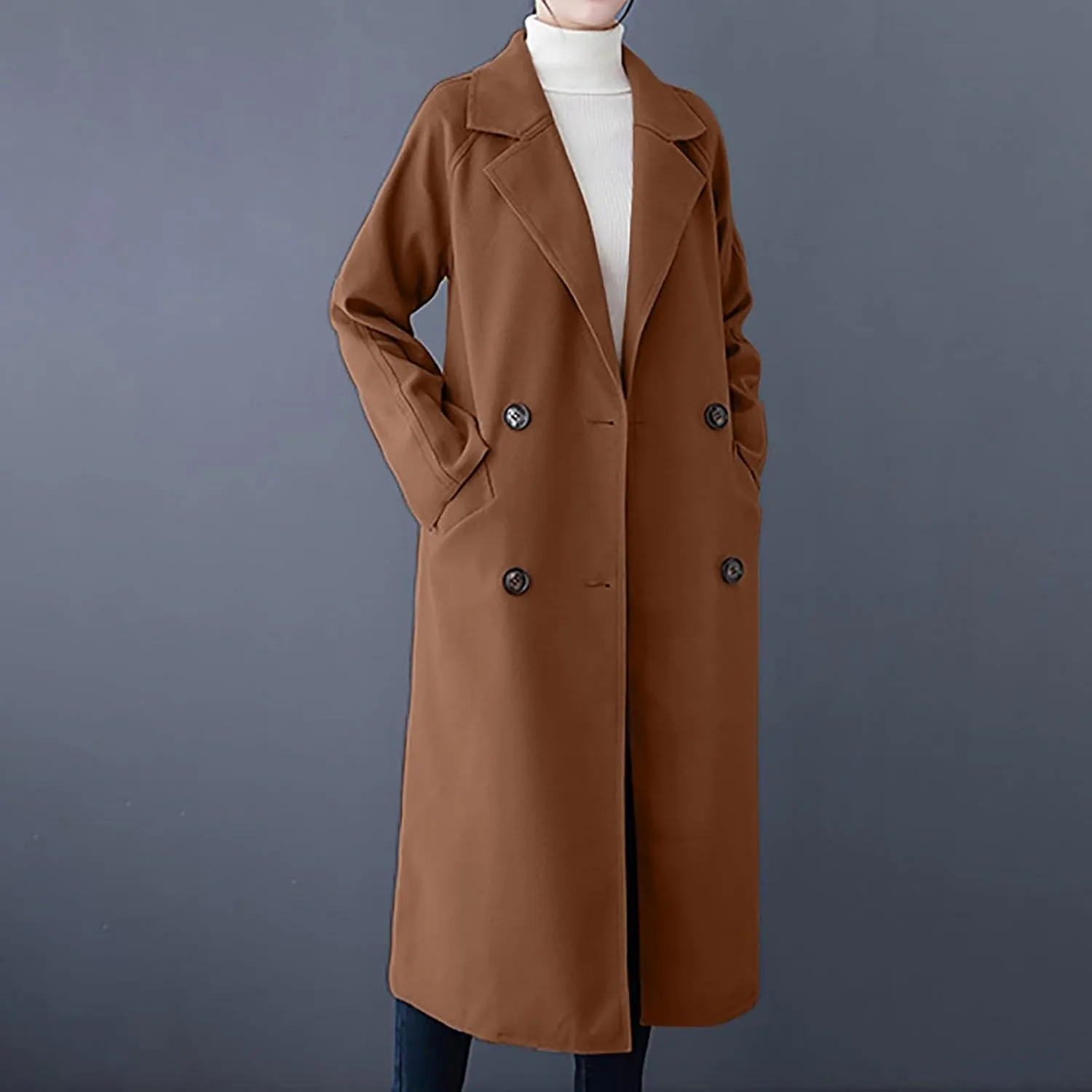 Coat for Women, Long Winter Trench Coats Elegant Solid Jackets Windproof Overcoats Casual Warm Outerwear with Belt