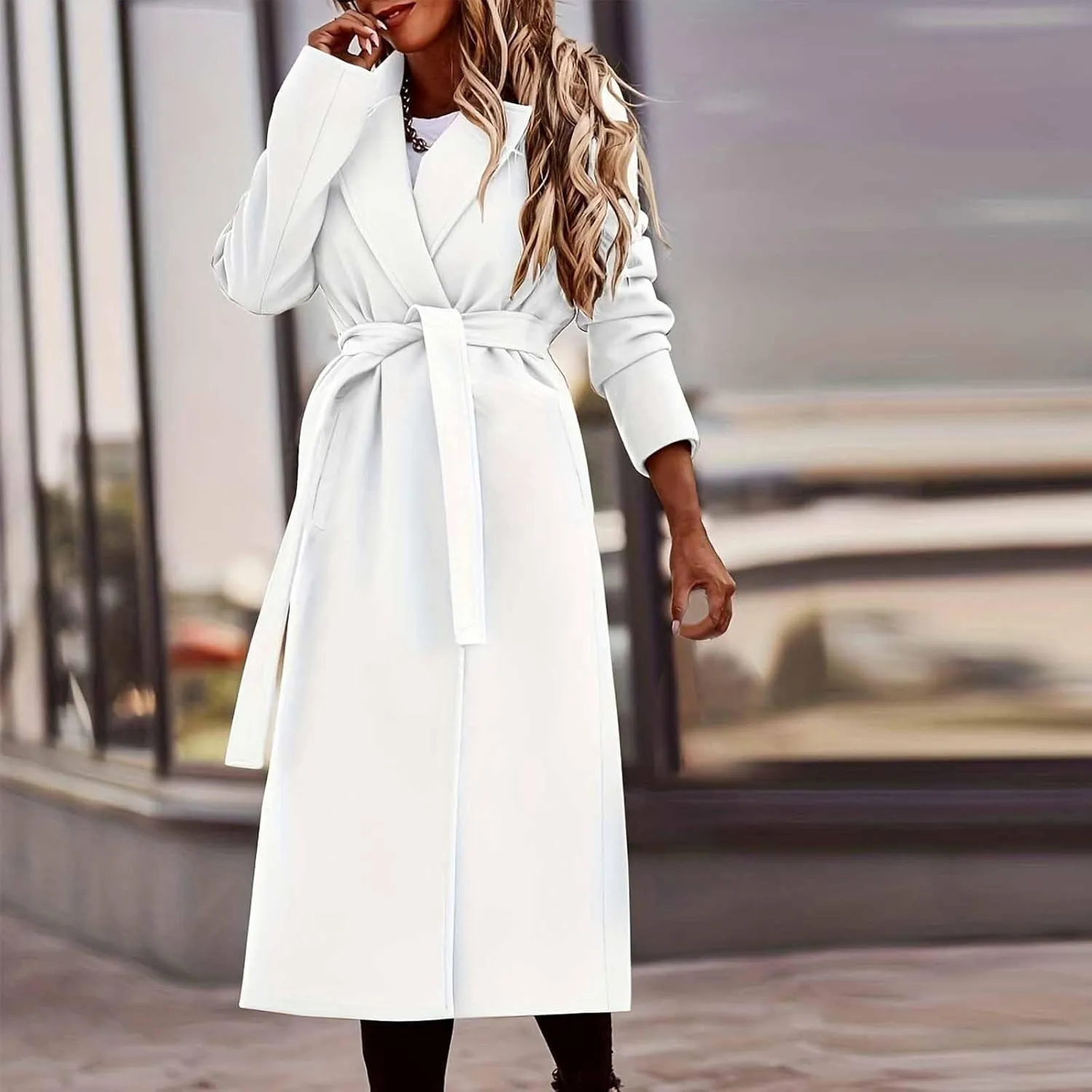 Coat for Women, Long Winter Trench Coats Elegant Solid Jackets Windproof Overcoats Casual Warm Outerwear with Belt