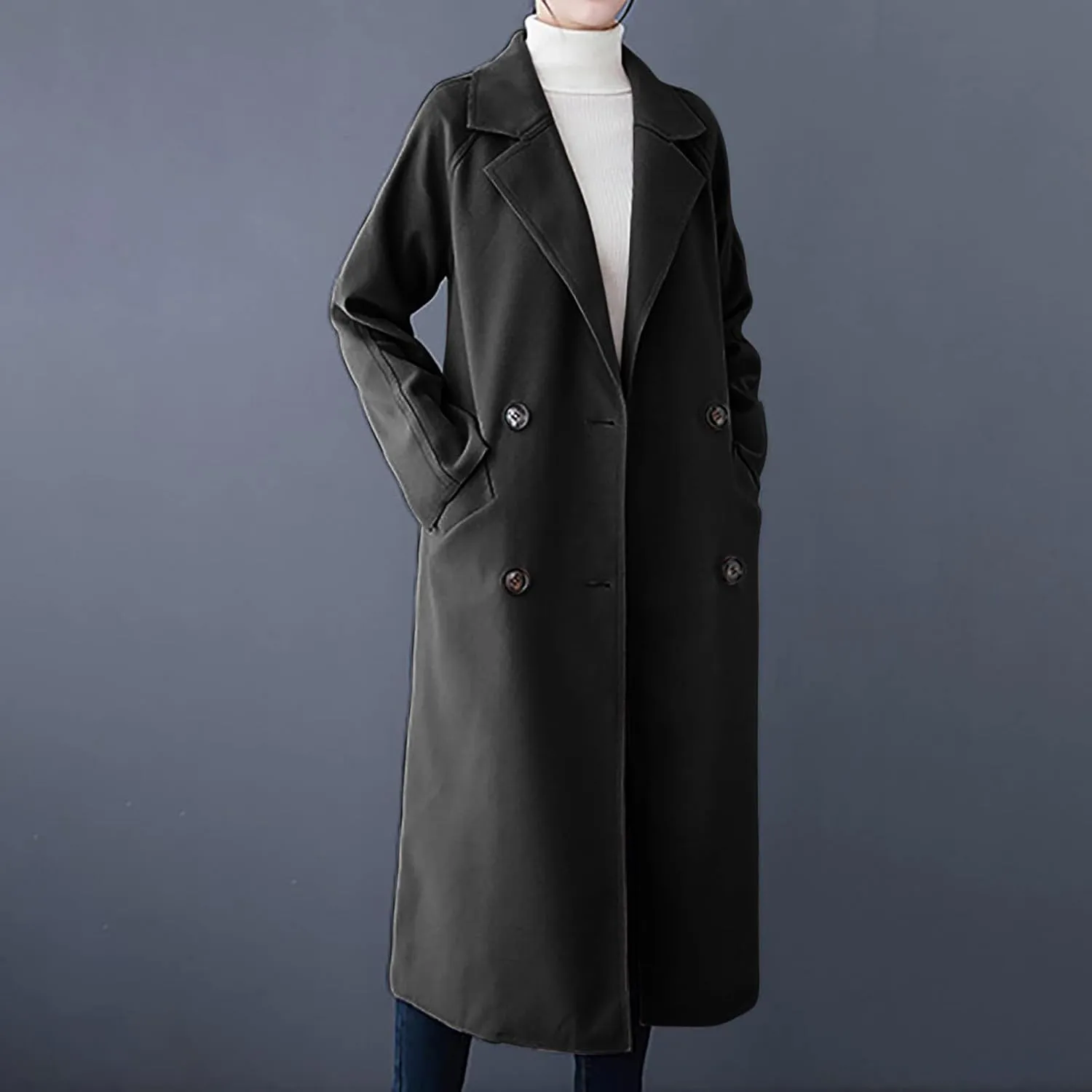 Coat for Women, Long Winter Trench Coats Elegant Solid Jackets Windproof Overcoats Casual Warm Outerwear with Belt