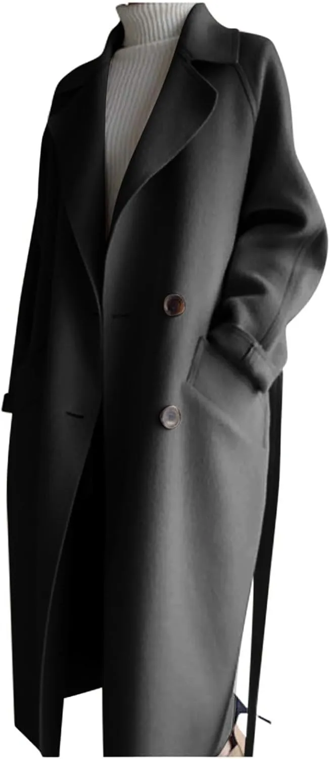 Coat for Women, Long Winter Trench Coats Elegant Solid Jackets Windproof Overcoats Casual Warm Outerwear with Belt