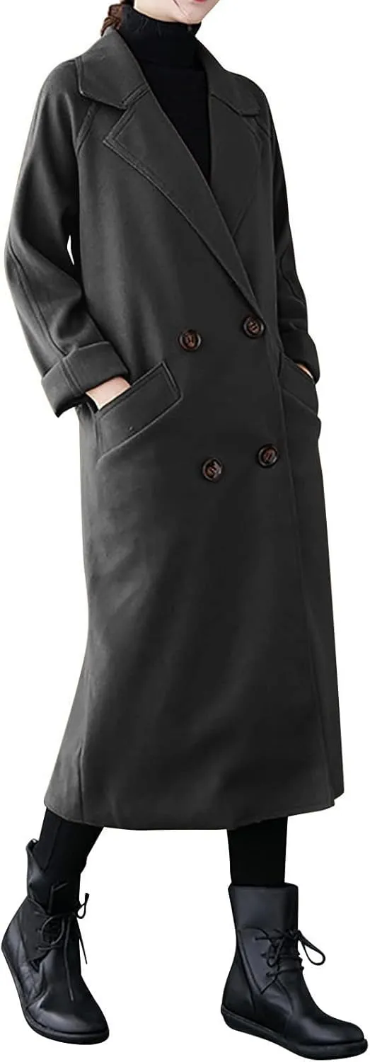 Coat for Women, Long Winter Trench Coats Elegant Solid Jackets Windproof Overcoats Casual Warm Outerwear with Belt