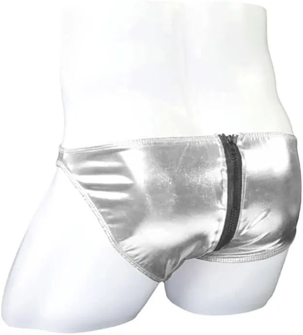 COMLIFE Men's Smooth Metallic Shiny Briefs Underwear Zip Up Bikini Swimsuit Panties Stage Clubwear