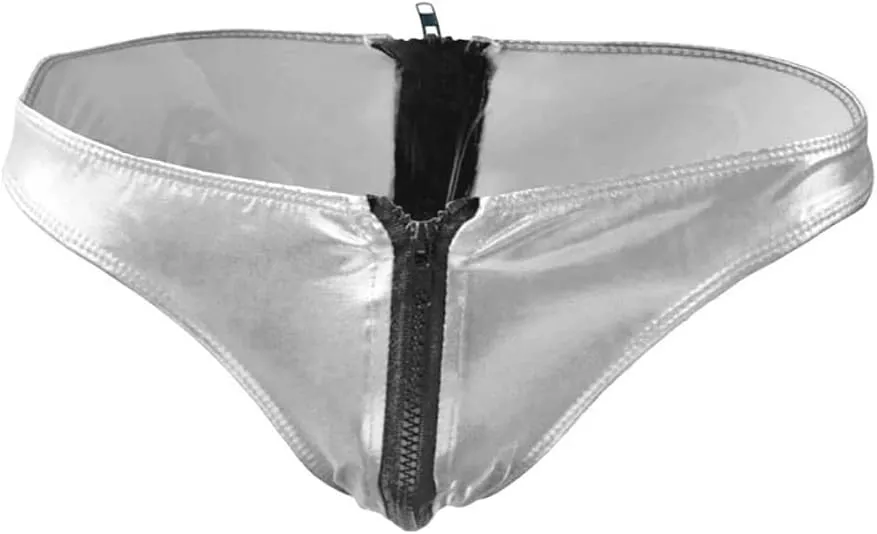 COMLIFE Men's Smooth Metallic Shiny Briefs Underwear Zip Up Bikini Swimsuit Panties Stage Clubwear