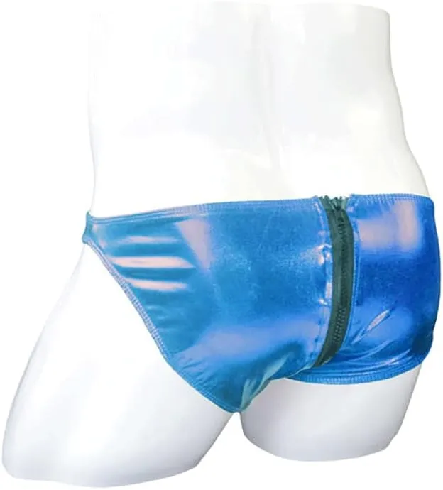 COMLIFE Men's Smooth Metallic Shiny Briefs Underwear Zip Up Bikini Swimsuit Panties Stage Clubwear