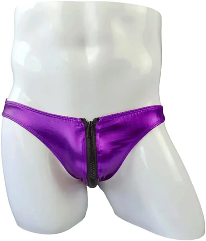 COMLIFE Men's Smooth Metallic Shiny Briefs Underwear Zip Up Bikini Swimsuit Panties Stage Clubwear