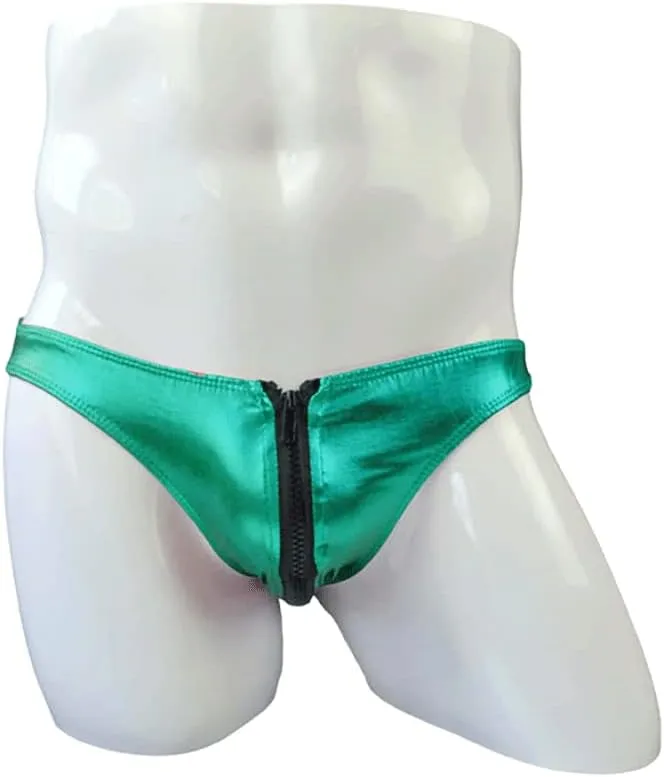 COMLIFE Men's Smooth Metallic Shiny Briefs Underwear Zip Up Bikini Swimsuit Panties Stage Clubwear