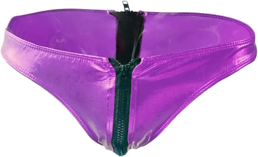 COMLIFE Men's Smooth Metallic Shiny Briefs Underwear Zip Up Bikini Swimsuit Panties Stage Clubwear