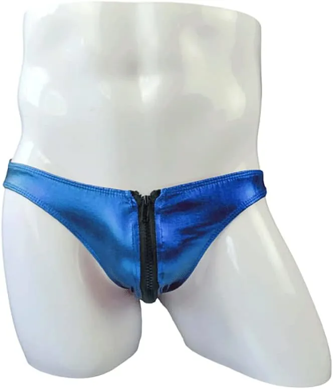 COMLIFE Men's Smooth Metallic Shiny Briefs Underwear Zip Up Bikini Swimsuit Panties Stage Clubwear