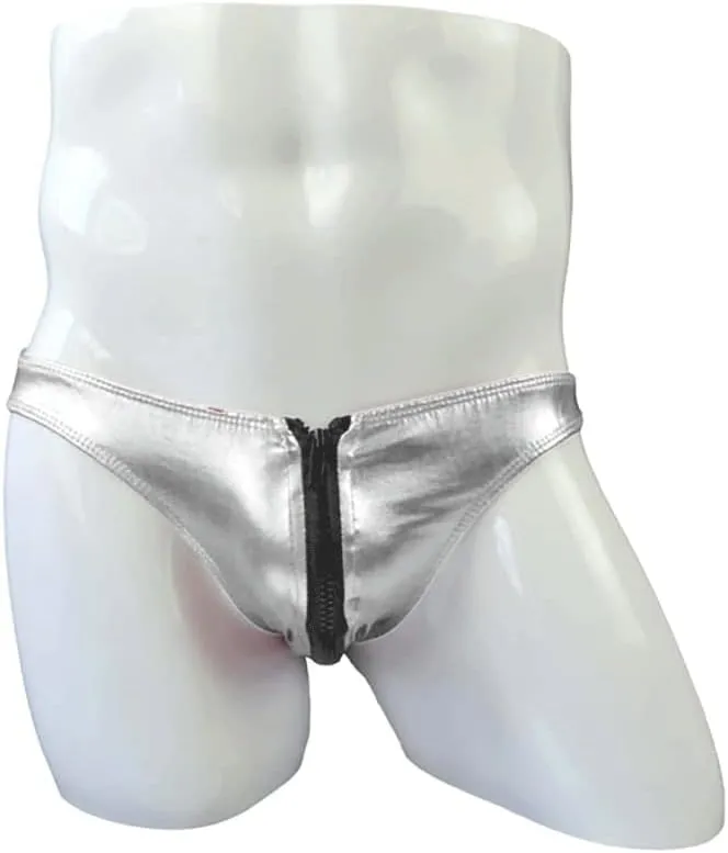 COMLIFE Men's Smooth Metallic Shiny Briefs Underwear Zip Up Bikini Swimsuit Panties Stage Clubwear