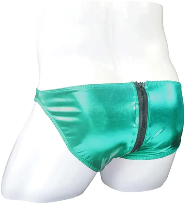 COMLIFE Men's Smooth Metallic Shiny Briefs Underwear Zip Up Bikini Swimsuit Panties Stage Clubwear