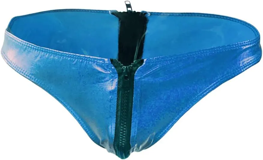 COMLIFE Men's Smooth Metallic Shiny Briefs Underwear Zip Up Bikini Swimsuit Panties Stage Clubwear