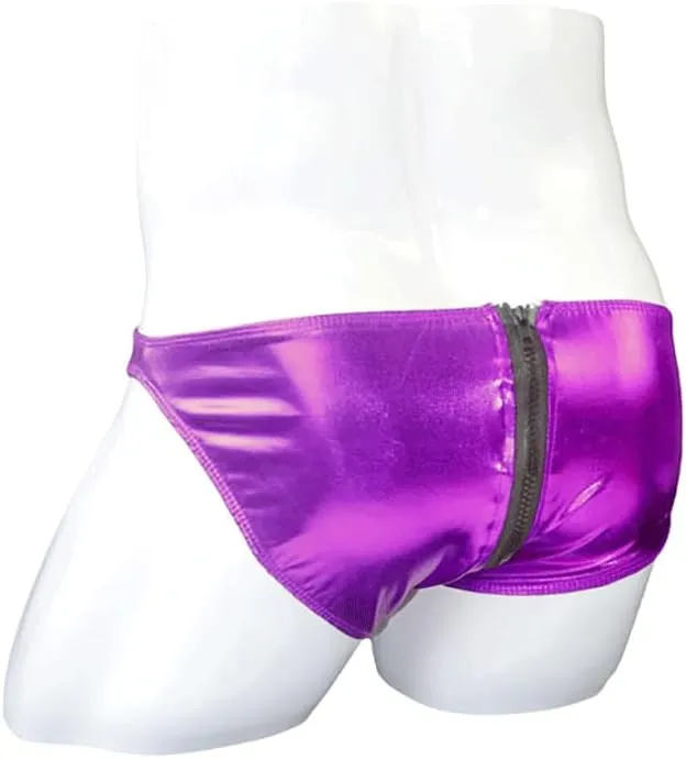 COMLIFE Men's Smooth Metallic Shiny Briefs Underwear Zip Up Bikini Swimsuit Panties Stage Clubwear