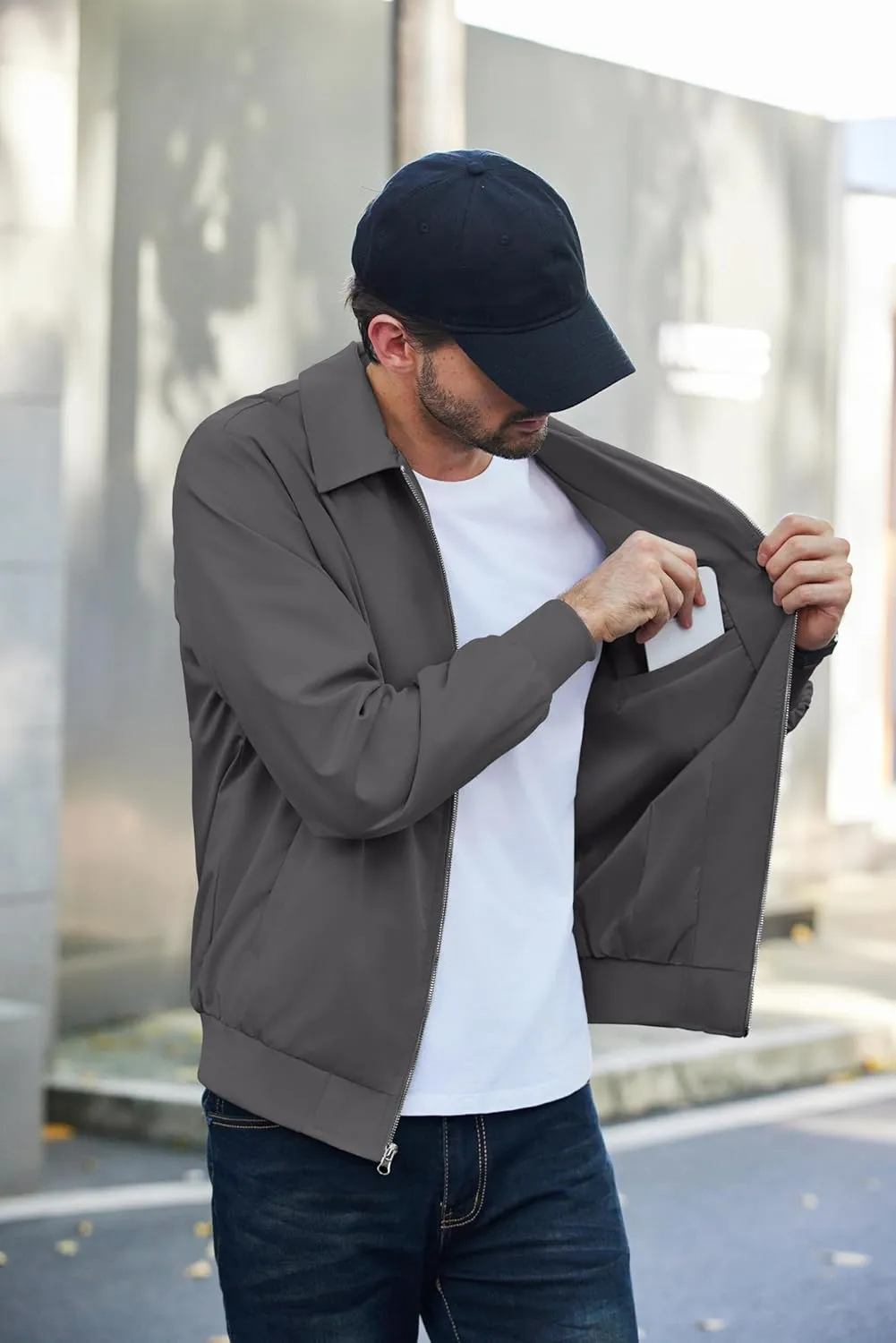 COOFANDY Men's Lightweight Jackets Casual Bomber Windbreaker Zip Up Collared Jacket Golf Windproof Coat