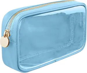 Cosmetic Bag, Transparent Makeup Pouch Durable Smooth Zippers Toiletry Bag for Home Travel Light Blue