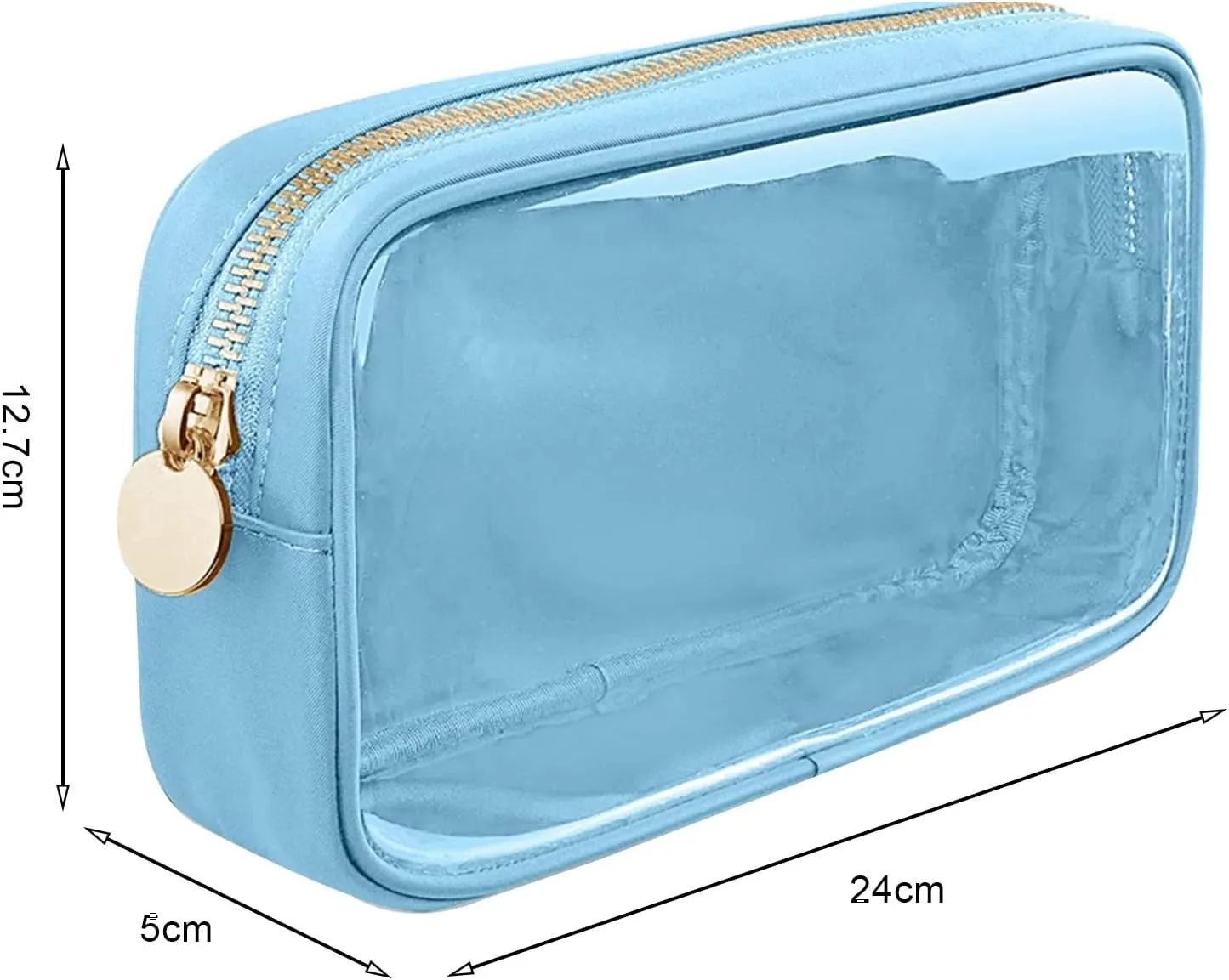 Cosmetic Bag, Transparent Makeup Pouch Durable Smooth Zippers Toiletry Bag for Home Travel Light Blue
