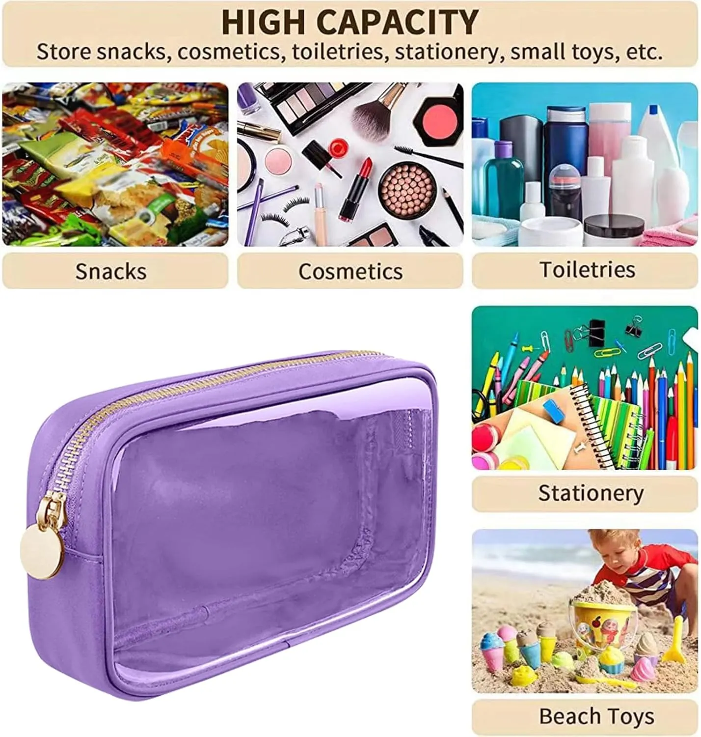 Cosmetic Bag, Transparent Makeup Pouch Durable Smooth Zippers Toiletry Bag for Home Travel Red