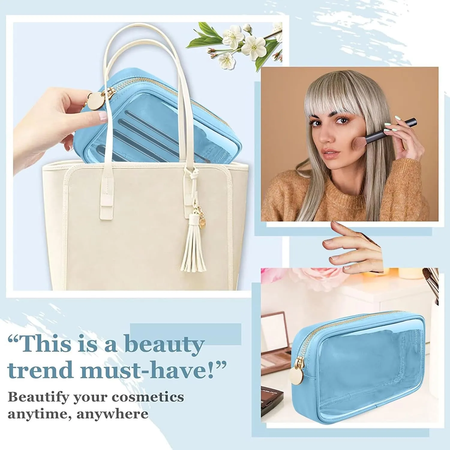Cosmetic Bag, Transparent Makeup Pouch Durable Smooth Zippers Toiletry Bag for Home Travel Red